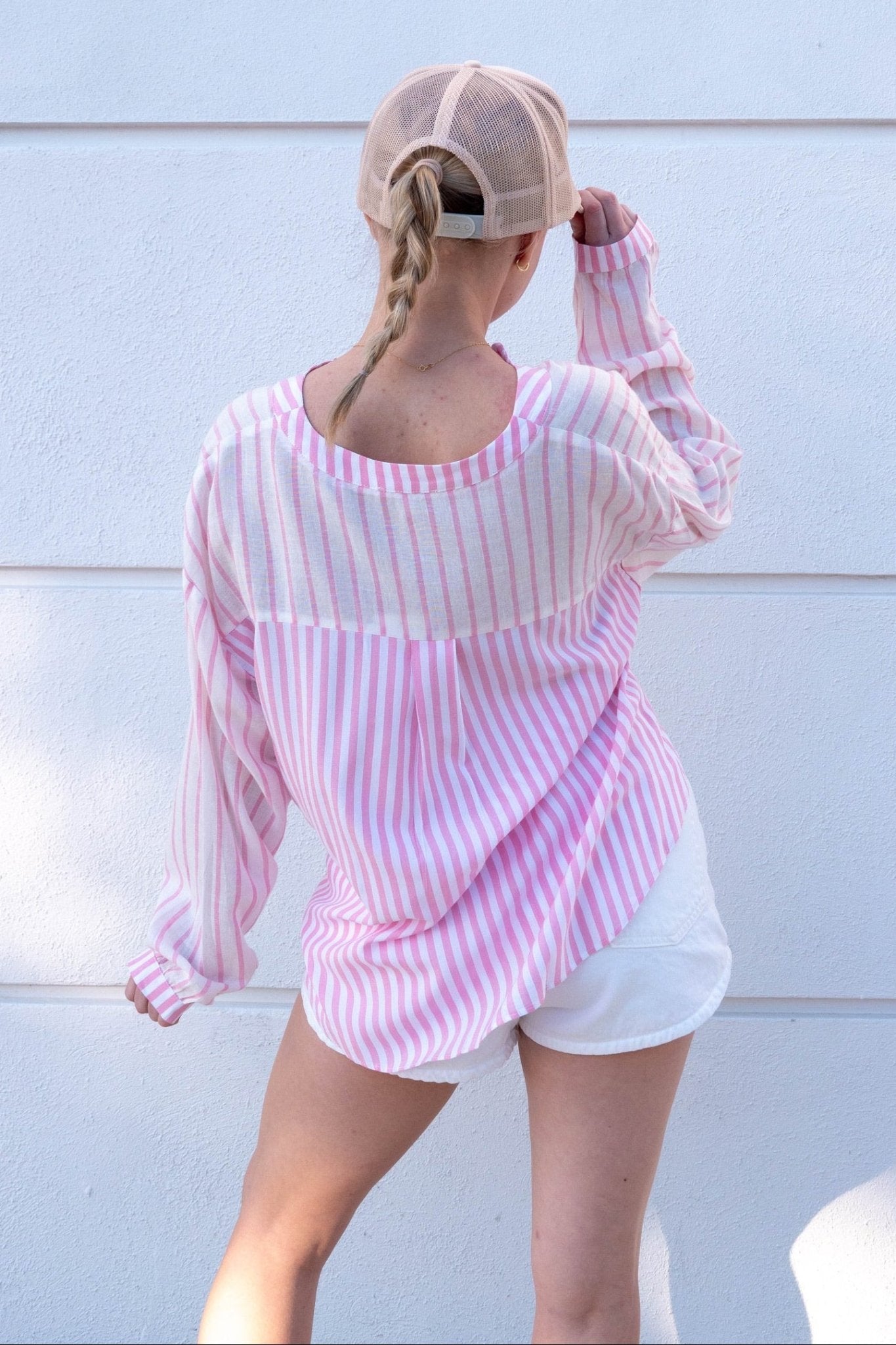 Stripe Twist Front Buttondown - Pink