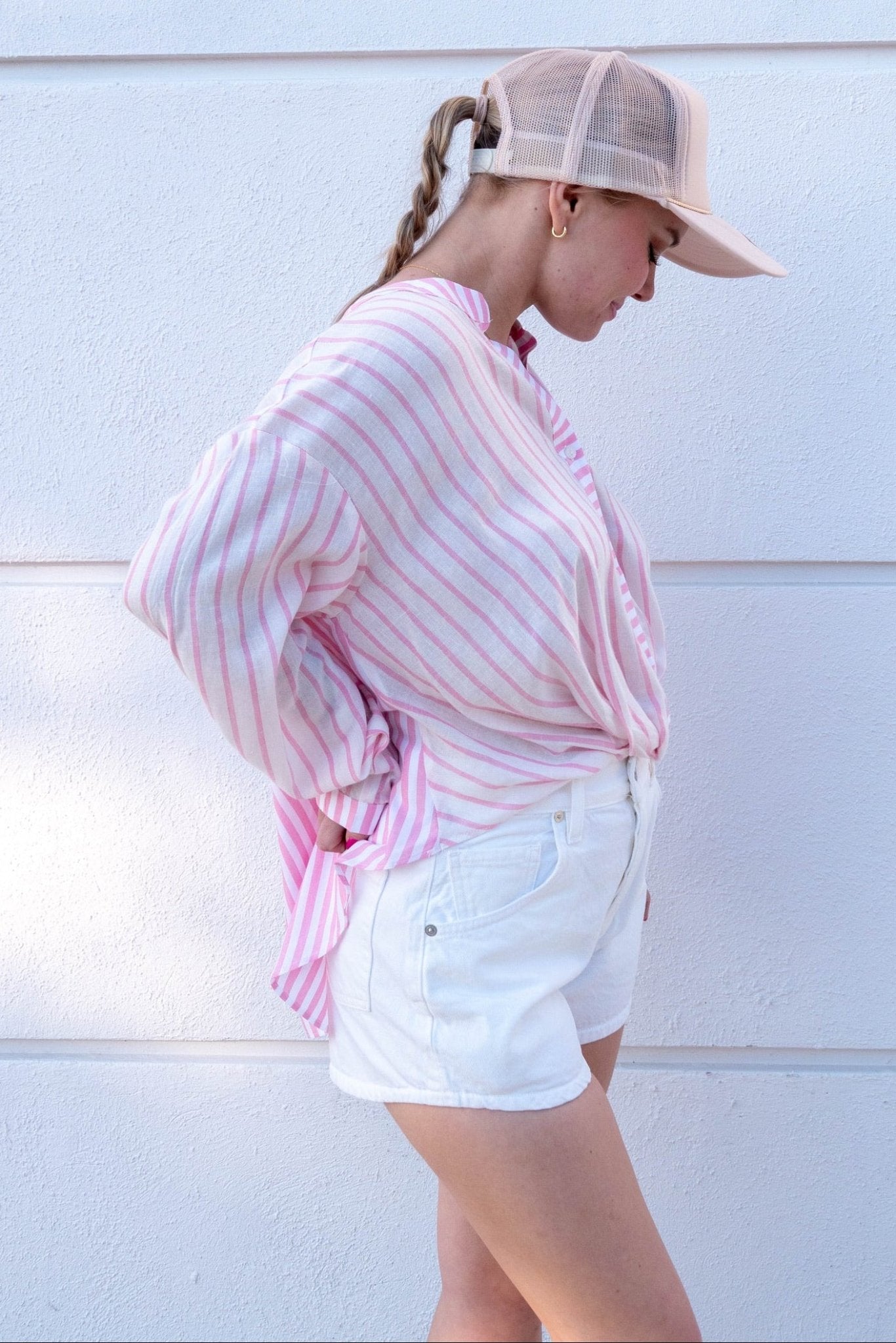 Stripe Twist Front Buttondown - Pink